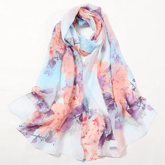 Chiffon Flower Print Soft Wrap Scarf Long Silk Shawl