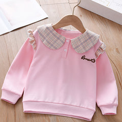 Embroidered Plaid Collar Crew Neck Sweatshirt for Girls