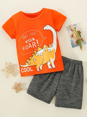 Boys Dinosaur Print T shirt & Shorts Set For Summer Kids Clothes