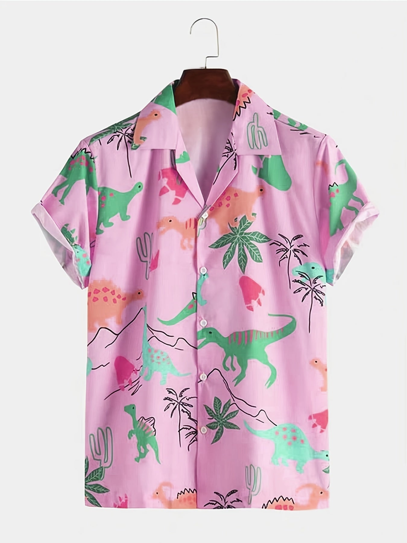 Dino Print Cuban Collar Short Sleeve Hawaiian Shirt for Men