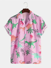 Dino Print Cuban Collar Short Sleeve Hawaiian Shirt for Men