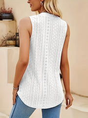 Eyelet Embroidered Tank Top Notched Neck Medium