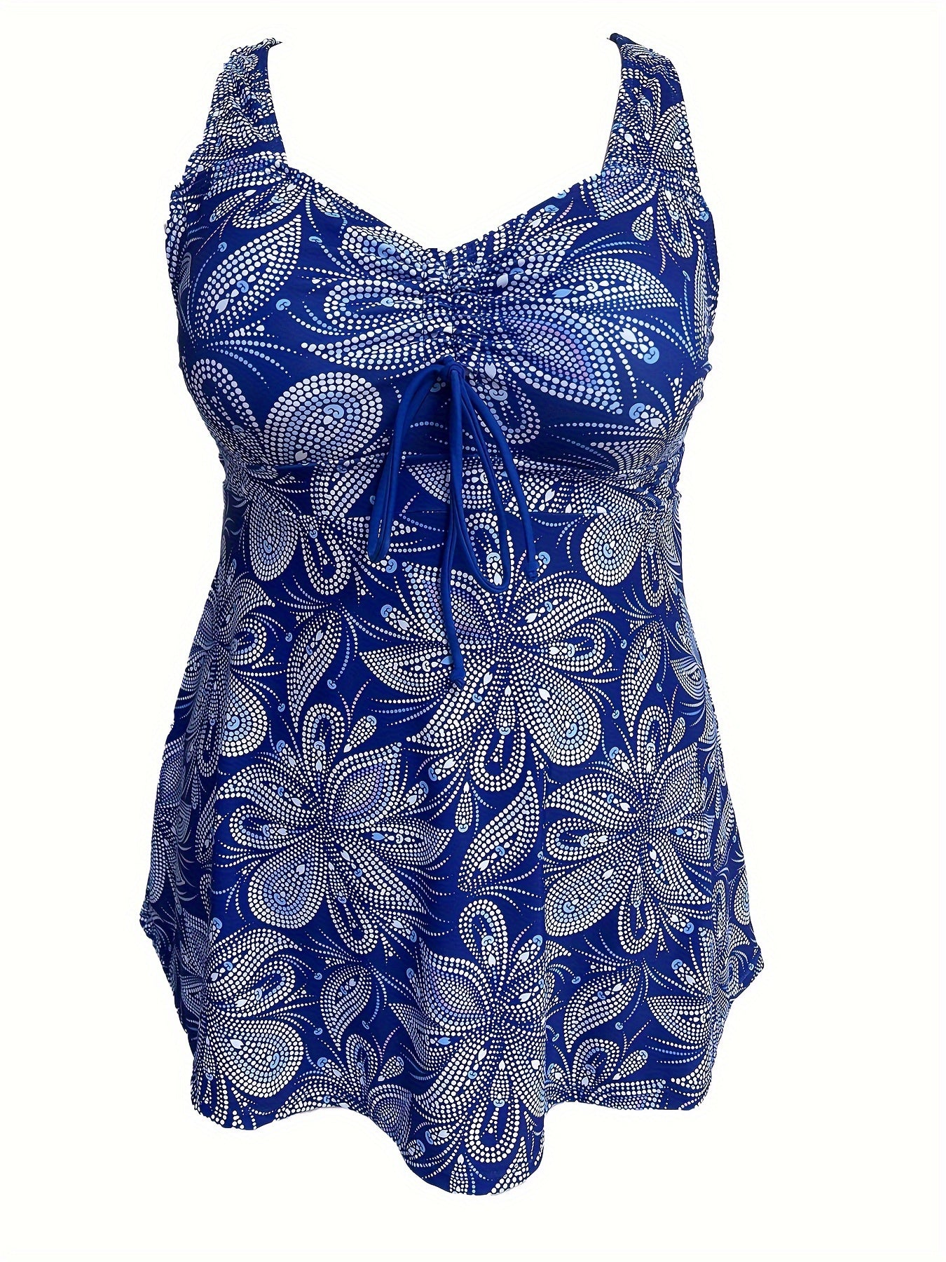 Boho Tankini Set Paisley Print Cross Back Ruched V Neck Cami Top & Sho