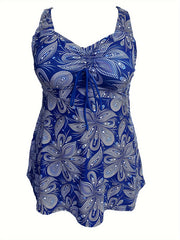 Boho Tankini Set Paisley Print Cross Back Ruched V Neck Cami Top & Sho