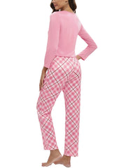Letter Print Lounge Set Long Sleeve Crew Neck Top & Plaid Pants