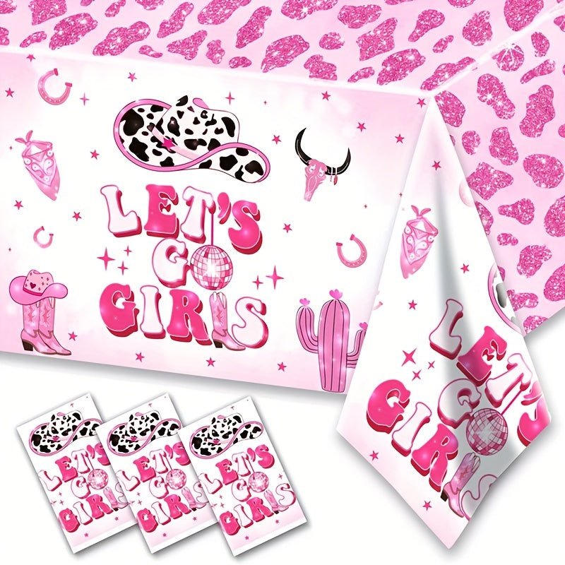 Disco Cowgirl Tablecloth Pink Plastic Rectangular Table Cover