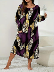 Retro Loungewear Dress Women's Plus Leopard & Paisley Print