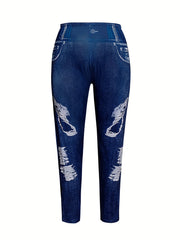 Women's Plus Denim Print High Rise Stretchy Yoga Skinny Leggings