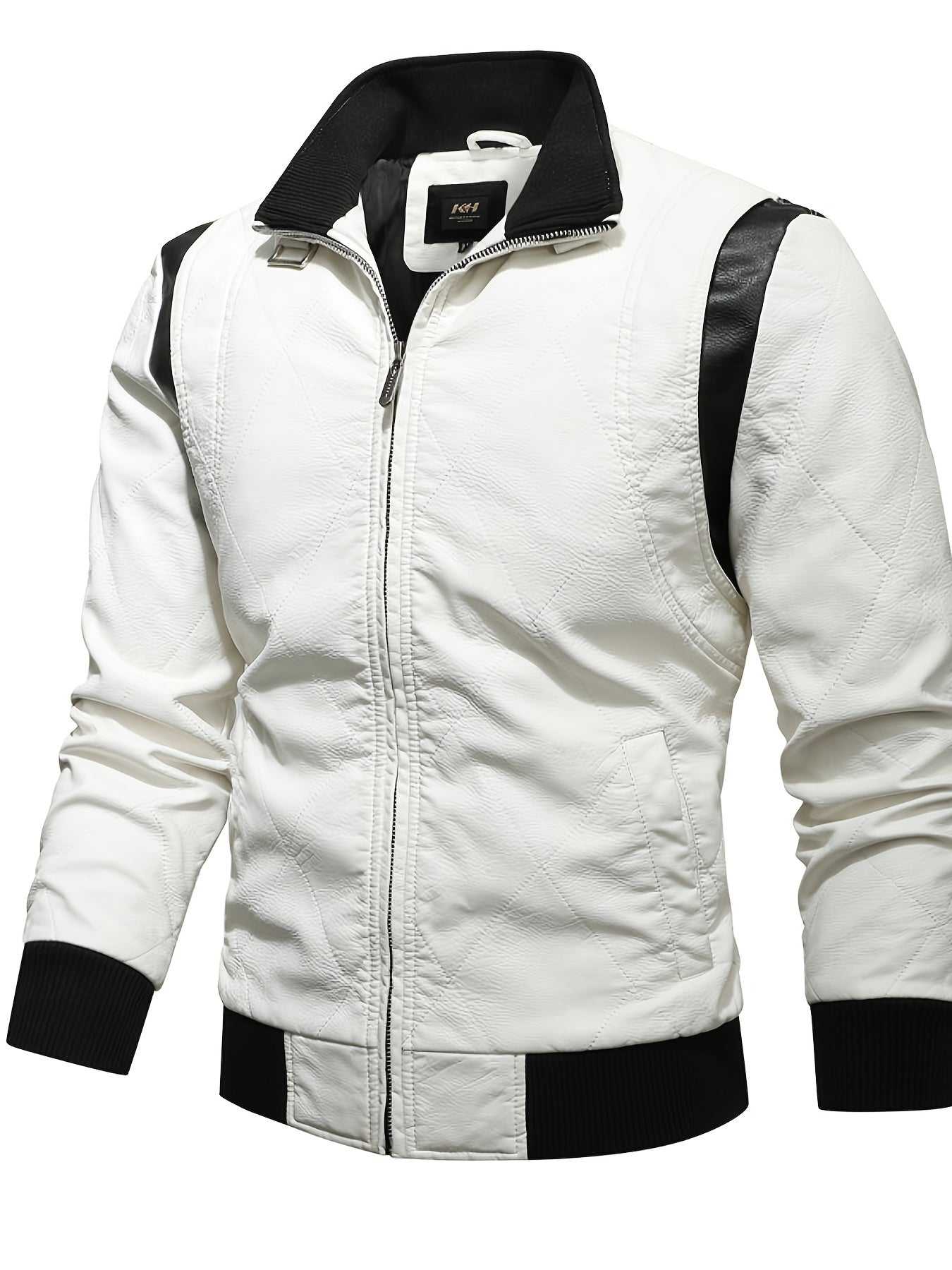 Men's Vintage Slim Fit PU Leather Jacket Stand up Collar