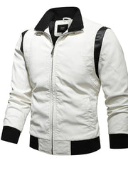 Men's Vintage Slim Fit PU Leather Jacket Stand up Collar