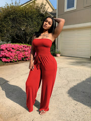 Shirred Tube Jumpsuit Off Shoulder Wide Leg Women's Clothing