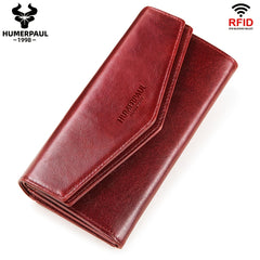 Women's Envelope Clutch Wallet Top Grain Leather Buckle Closure