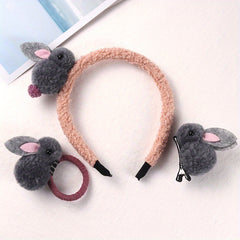 3 Piece Plush Rabbit Hair Accessory Set for Girls
