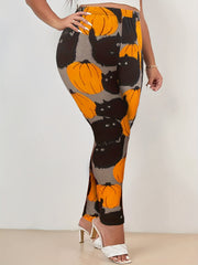 Women's Plus Size Cat & Pumpkin Print High Rise Leggings