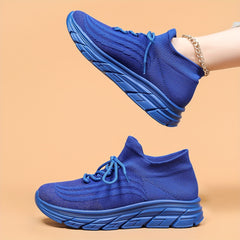 Solid Lace Up Mesh Breathable Running Shoes Soft Comfortable Outdoor Sneakers