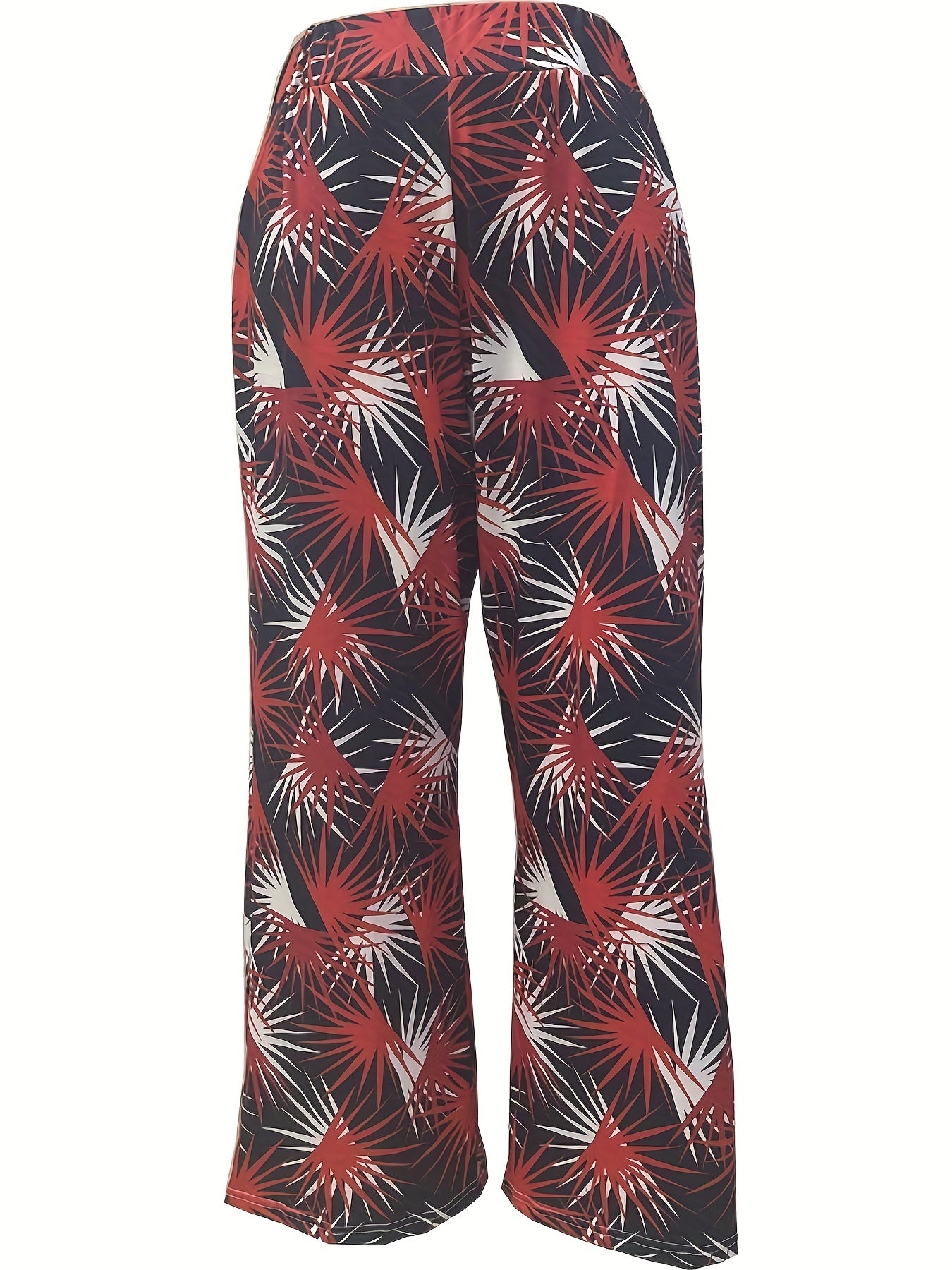 Boho Floral Print Wide Leg Pants High Waist Elastic