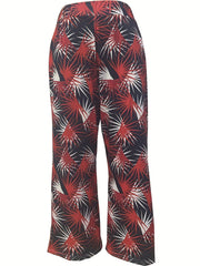 Boho Floral Print Wide Leg Pants High Waist Elastic