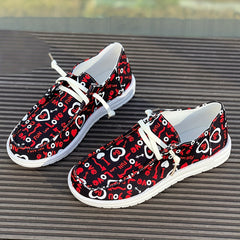 Women's Outdoor Skate Shoes Letters and Hearts Style Flat Lace-up Loafers