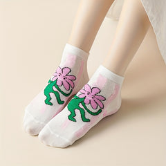 5 Pairs Floral Print Socks Comfy & Breathable Crew Socks Women's Stockings