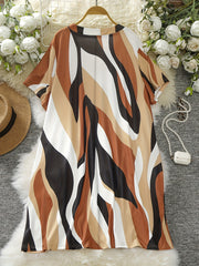 Women's Plus Size Colorblock Stripe Print V Neck Dress With Pockets