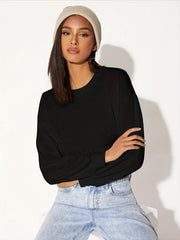 Drop Shoulder Crop Pullover Active Sweatshirt