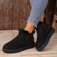 Women's Solid Snow Boots Slip On High Round Toe Fluffy Velvet Warm Shoes