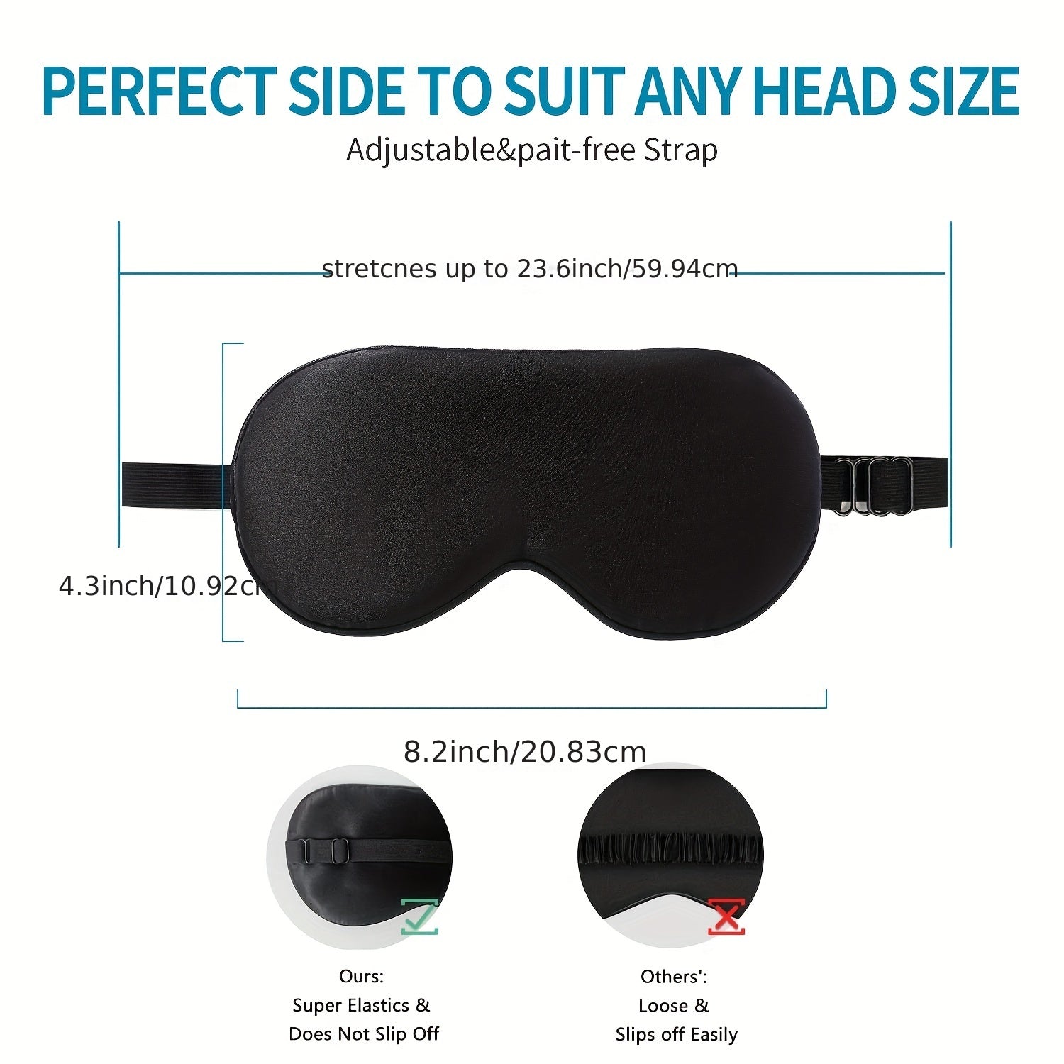 Silk Sleep Eye Mask Adjustable Strap Comfortable Blindfold w/ Earplugs