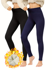 Solid Fleece Lined Yoga Leggings High Waist Sports Pants