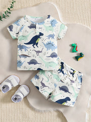 Baby Boys Dinosaur Print T Shirt & Shorts Set Soft Comfortable Top
