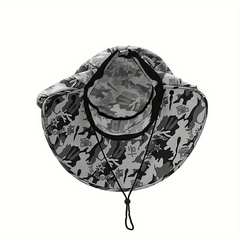 Camouflage Sun Hat with Face Cover for Outdoor Activities