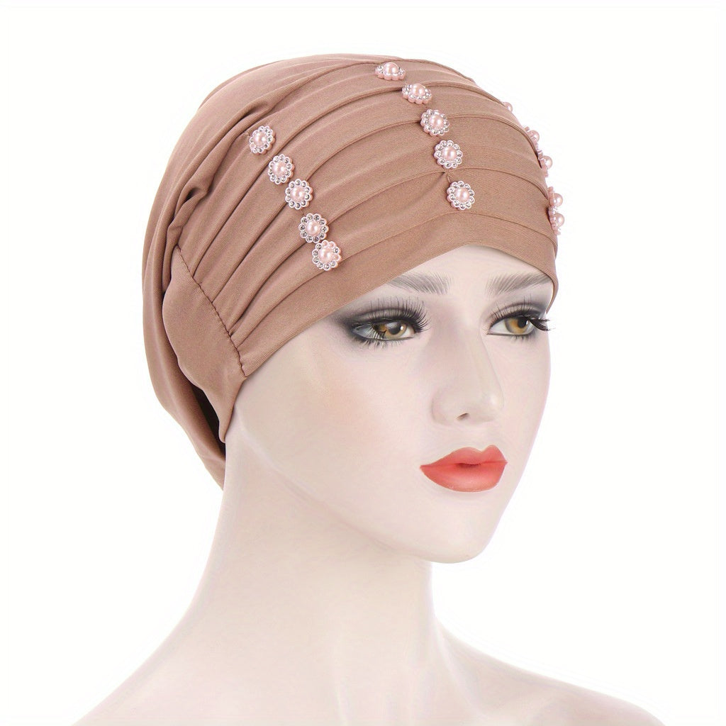 Solid Layer Turban Hijab Cap Flower Decor Head Scarf Lightweight Bonnet