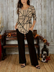 Women's Plus Geometric Print Top & Solid Pants Set