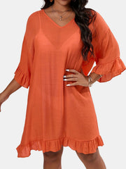 Ruffle Trim V Neck Cover Up Dress