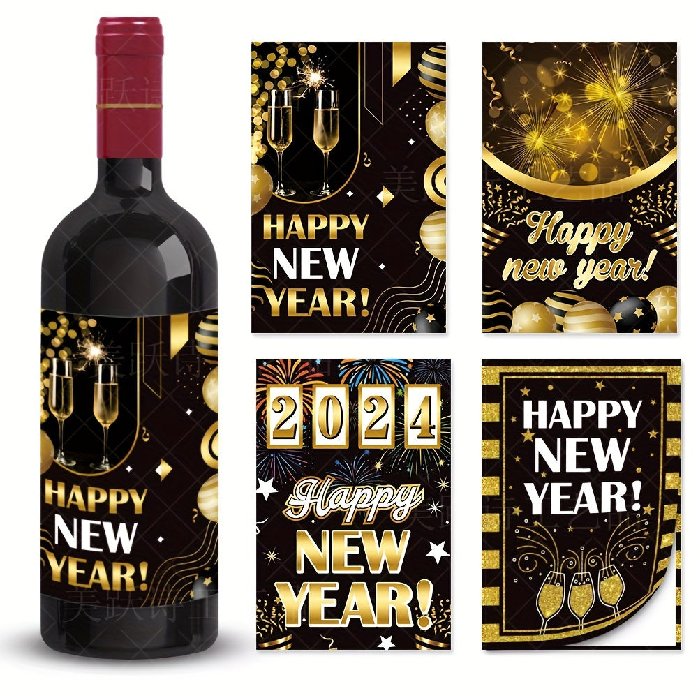 8pcs Happy New Year Wine Bottle Stickers Self-adhesive Party Decoration