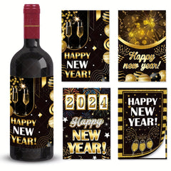 8pcs Happy New Year Wine Bottle Stickers Self-adhesive Party Decoration