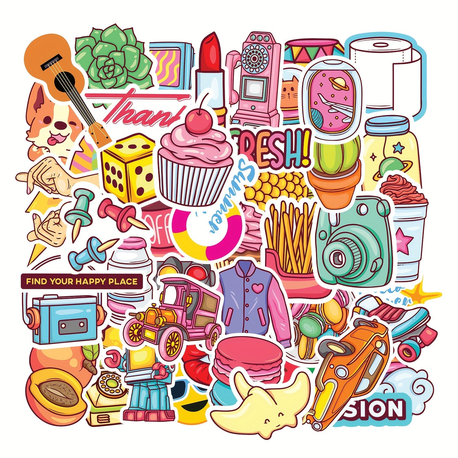 50pcs Vinyl Waterproof Stickers for Water Bottles Laptop Skateboard