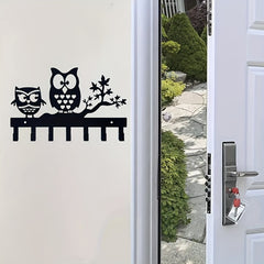 Owl Key Hanger with 7 Hooks - Decorative Metal Keychain Organizer