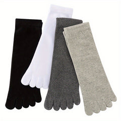 4 Pairs Solid Toe Socks Five Finger Crew Socks for Running Athletic Women's