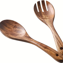2PCS Wooden Salad Servers Wooden Spoon Fork Kitchen Utensils Sets