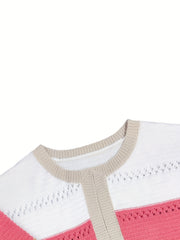 Colorblock Knitted Long Sleeve Open Front Stretch Cardigan