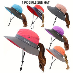 Kids UV Protection Ponytail Sun Hat For Girls