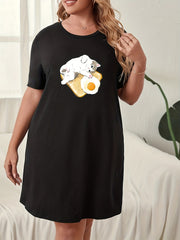 Cat Print Lounge Dress Short Sleeve Nightdress