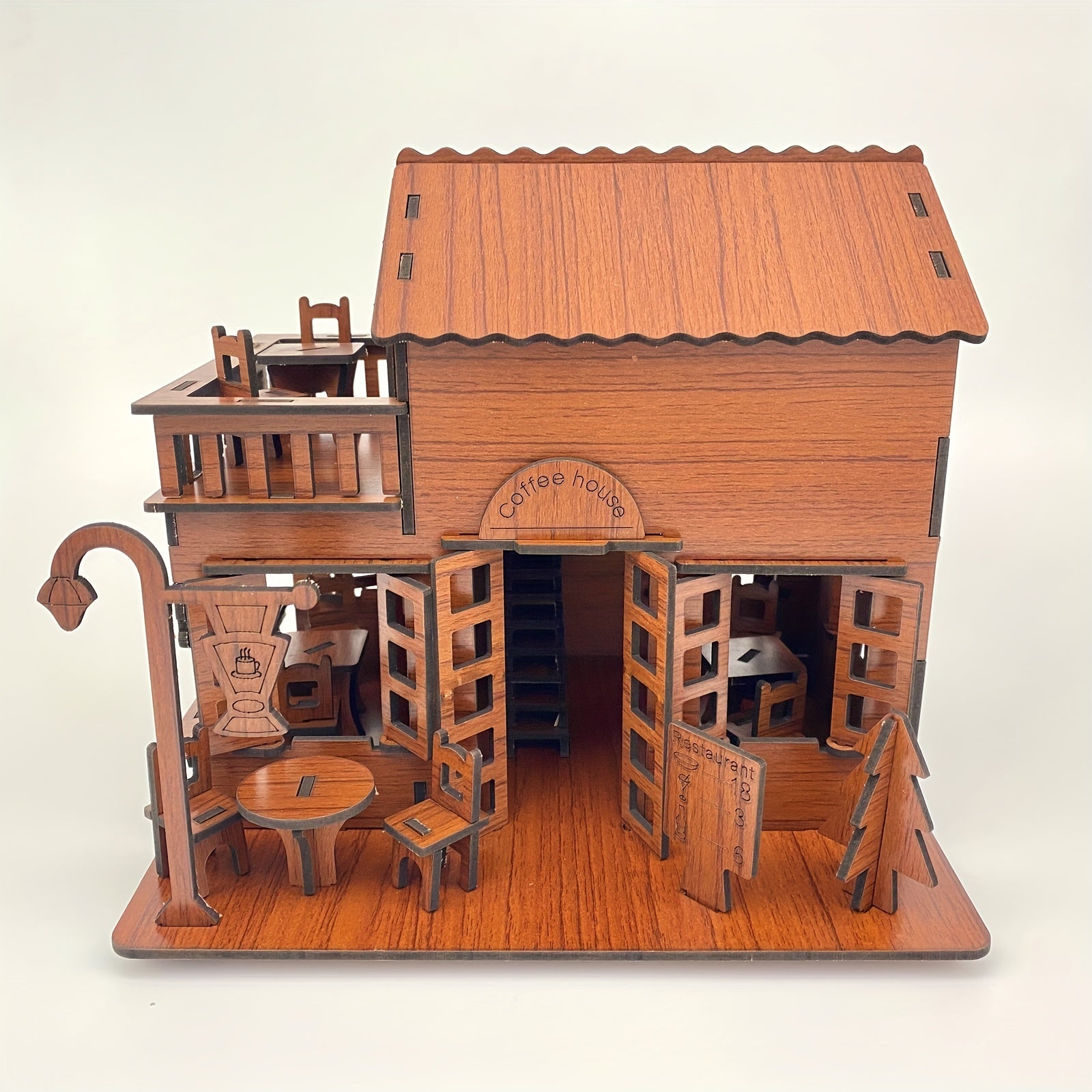 Wooden 3D Puzzle DIY Coffee House Building Model Kit