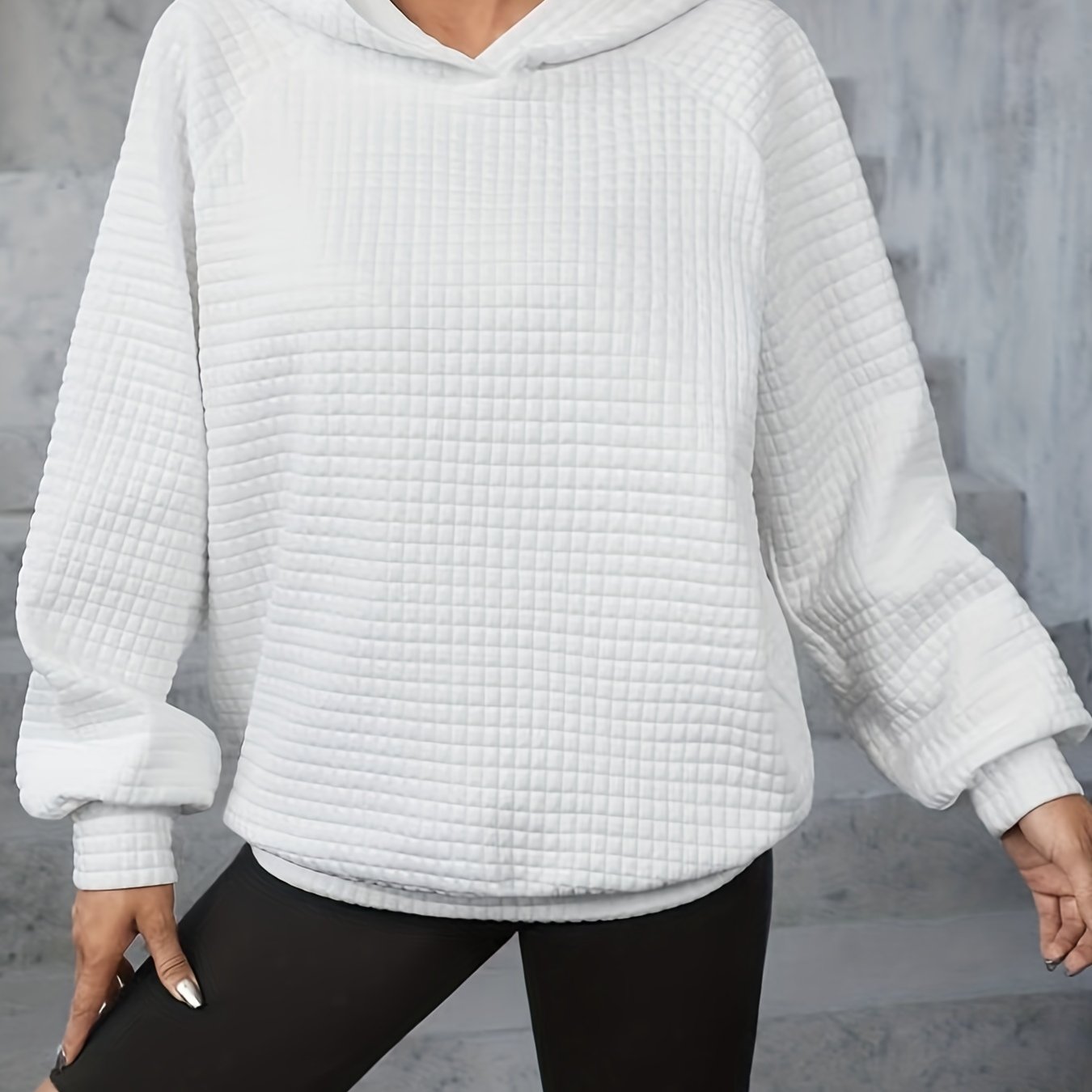 Waffle Loose Hoodie Long Sleeve Sweatshirt Women's