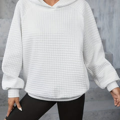 Waffle Loose Hoodie Long Sleeve Sweatshirt Women's