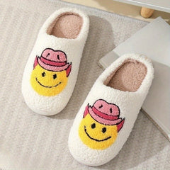 Women's Cartoon Smiley Face Slippers Plush Lined Winter Sandals
