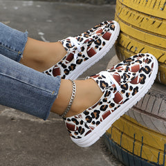 Leopard Rugby Pattern Flat Shoes Women Slip On Casual Shoes Lightweight Soft Com