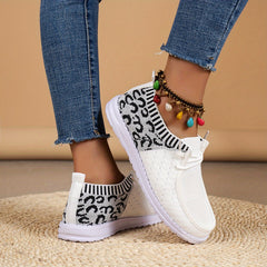 Women's Leopard Print Boat Shoes Flying Woven Flat Shoes
