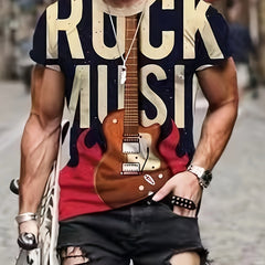 Rock Music Print T shirt Men's Casual Street Style Tee Shirt