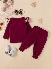 Casual Pink Cotton Long Sleeve Trousers Set